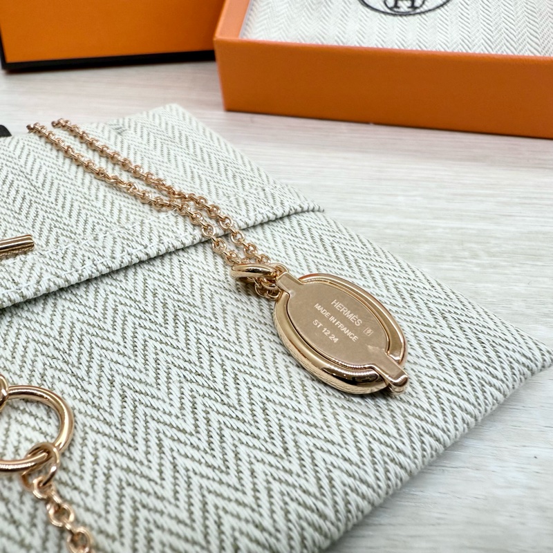 HERMES玫瑰金拼黑色豬鼻子項鍊COLLER PM MINI MAILLON-8