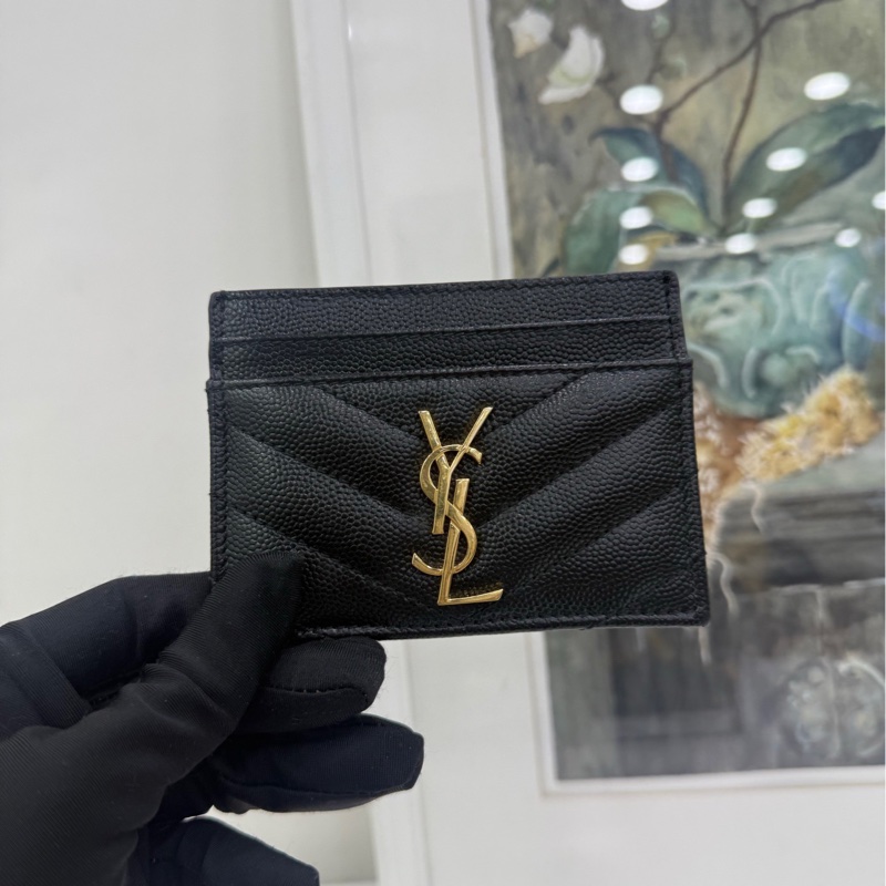 YSL聖羅蘭 魚子醬荔枝紋黑色金標錢包卡包-5