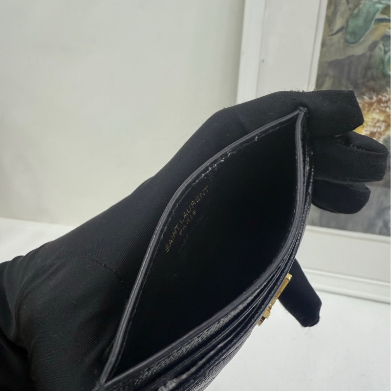 YSL聖羅蘭 魚子醬荔枝紋黑色金標錢包卡包-6