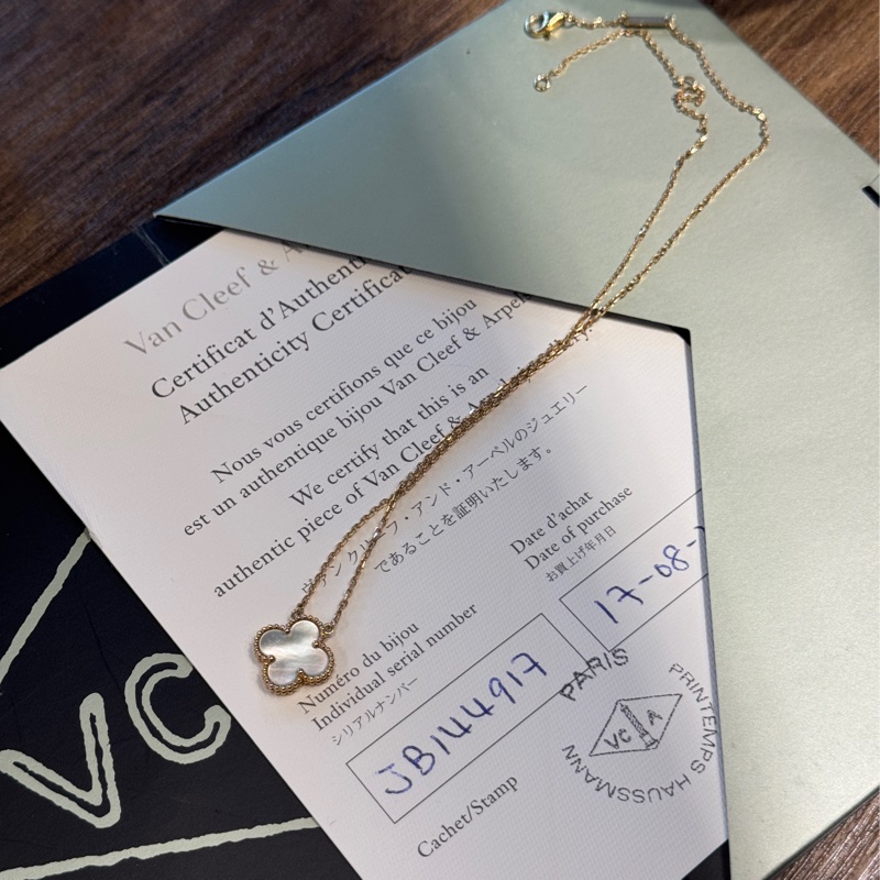 近全新 VCA 白貝母中花18k金項鍊 Vintage Alhambra-5