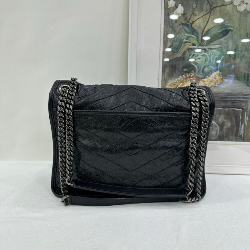 YSL/聖羅蘭，Niki中號，油蠟皮，黑銀鏈條包，尺寸：28*8*20cm-1