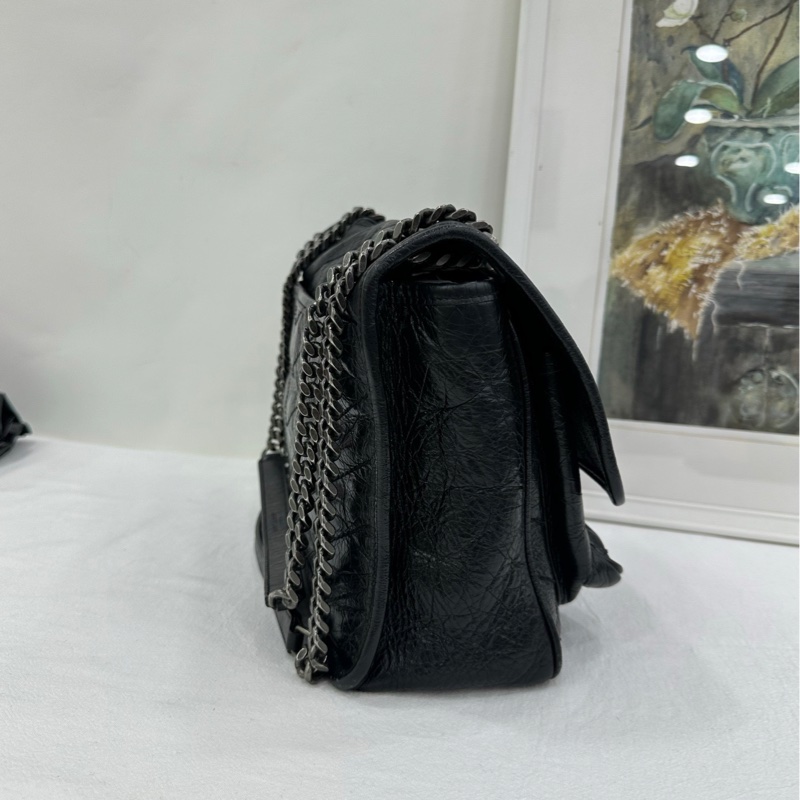 YSL/聖羅蘭，Niki中號，油蠟皮，黑銀鏈條包，尺寸：28*8*20cm-2