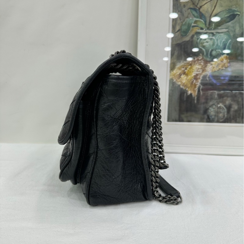 YSL/聖羅蘭，Niki中號，油蠟皮，黑銀鏈條包，尺寸：28*8*20cm-3
