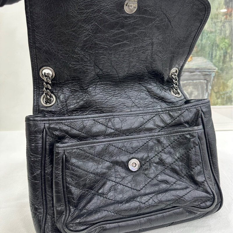 YSL/聖羅蘭，Niki中號，油蠟皮，黑銀鏈條包，尺寸：28*8*20cm-7