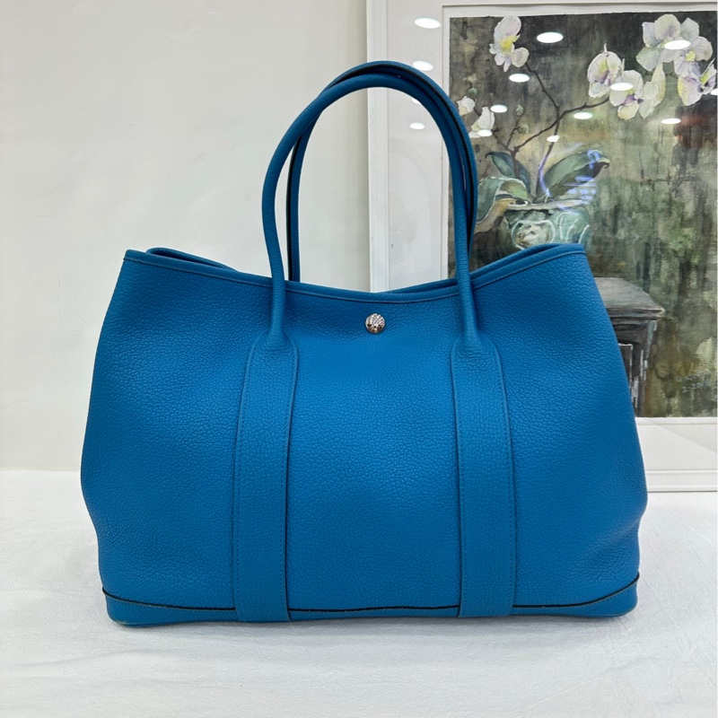 HERMES愛馬仕 Garden Party 花園 36霧霾藍銀扣 A刻-0