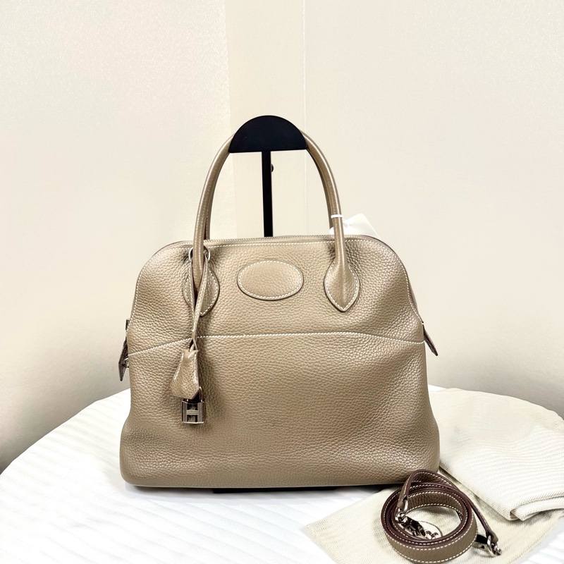 Hermes 大象灰保齡球Bolide 31 TC皮、銀鎖可手提、單肩-0