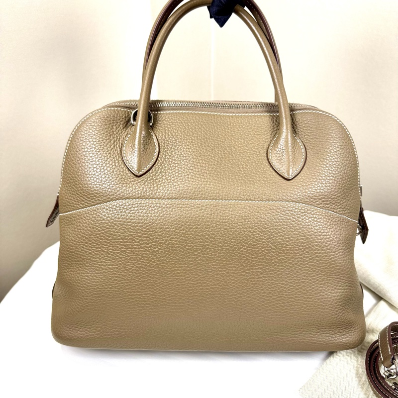 Hermes 大象灰保齡球Bolide 31 TC皮、銀鎖可手提、單肩-1