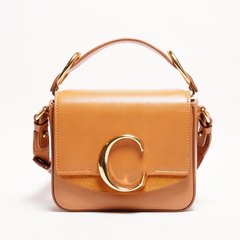 Chloé mini C 小方手提包（焦糖色）-0