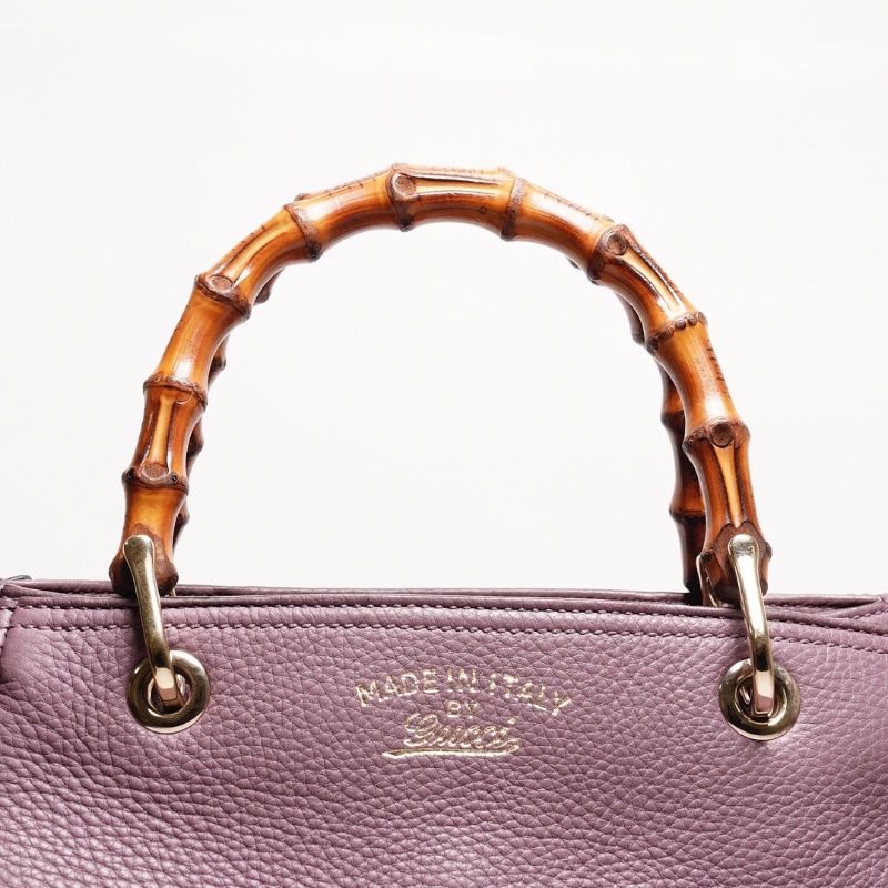 GUCCI 荔枝皮竹節手提包(附背帶）-10