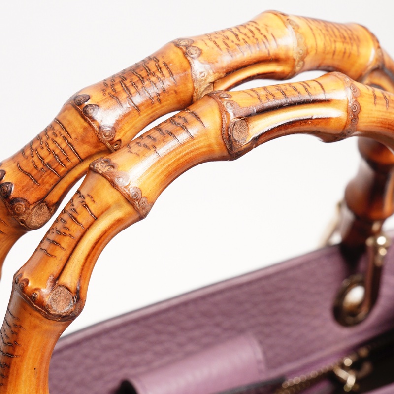 GUCCI 荔枝皮竹節手提包(附背帶）-11