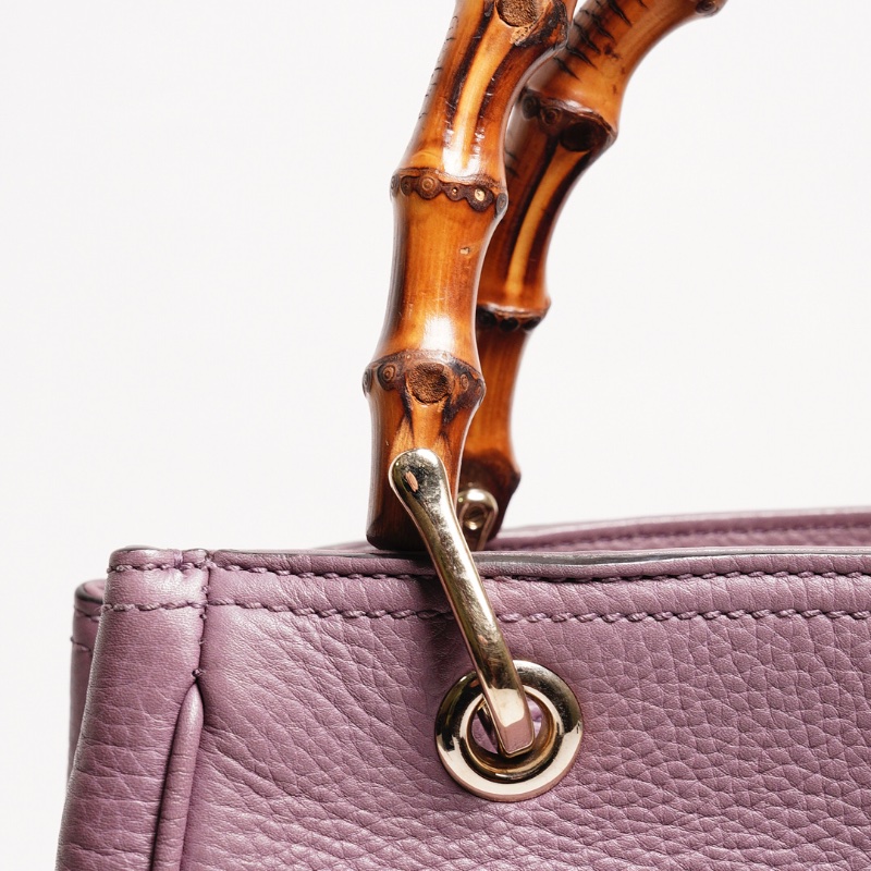 GUCCI 荔枝皮竹節手提包(附背帶）-17