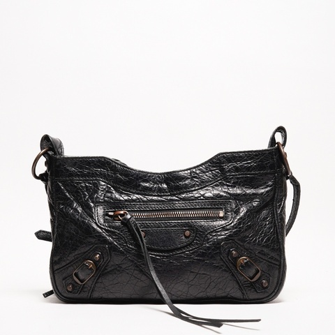 Balenciaga hip復古黑色羊皮斜背包