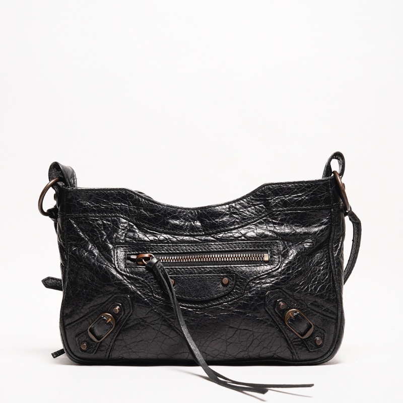 Balenciaga hip復古黑色羊皮斜背包-0