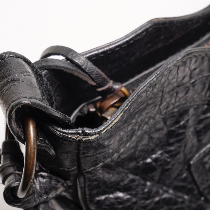 Balenciaga hip復古黑色羊皮斜背包-9