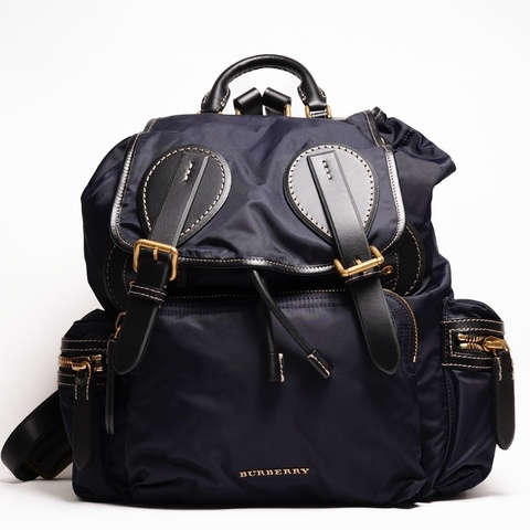 BURBERRY  The Rucksack Vintage 經典金色LOGO翻蓋中型後背包(藍色/M)