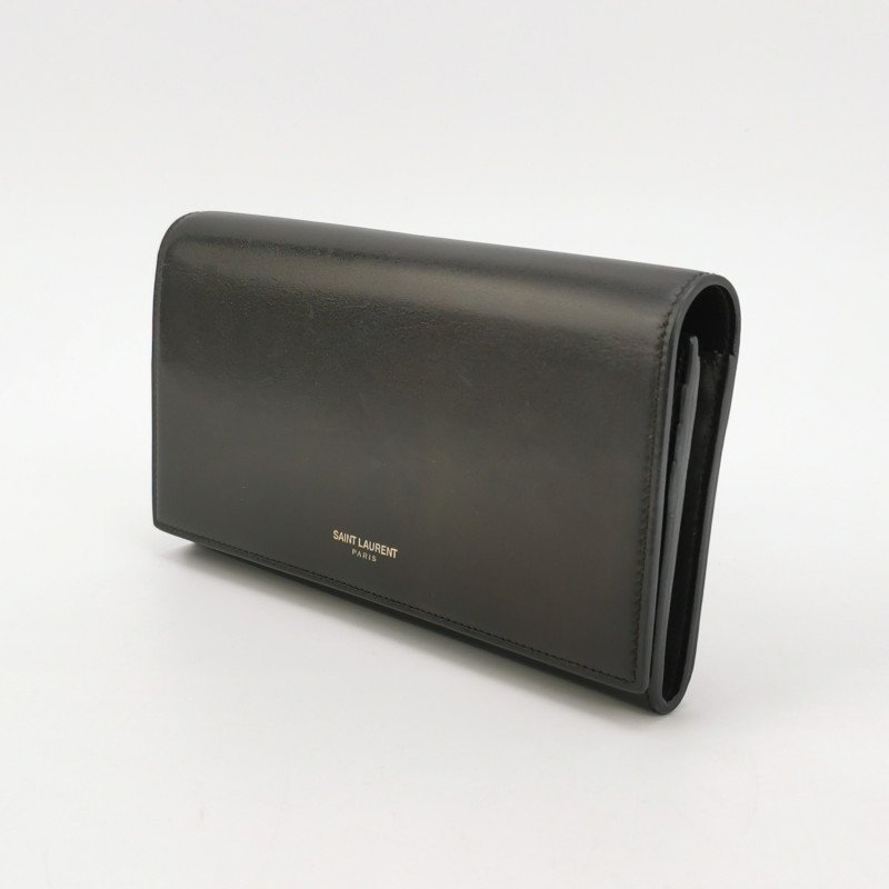 Saint Laurent牛皮純色金屬字母logo錢包-1