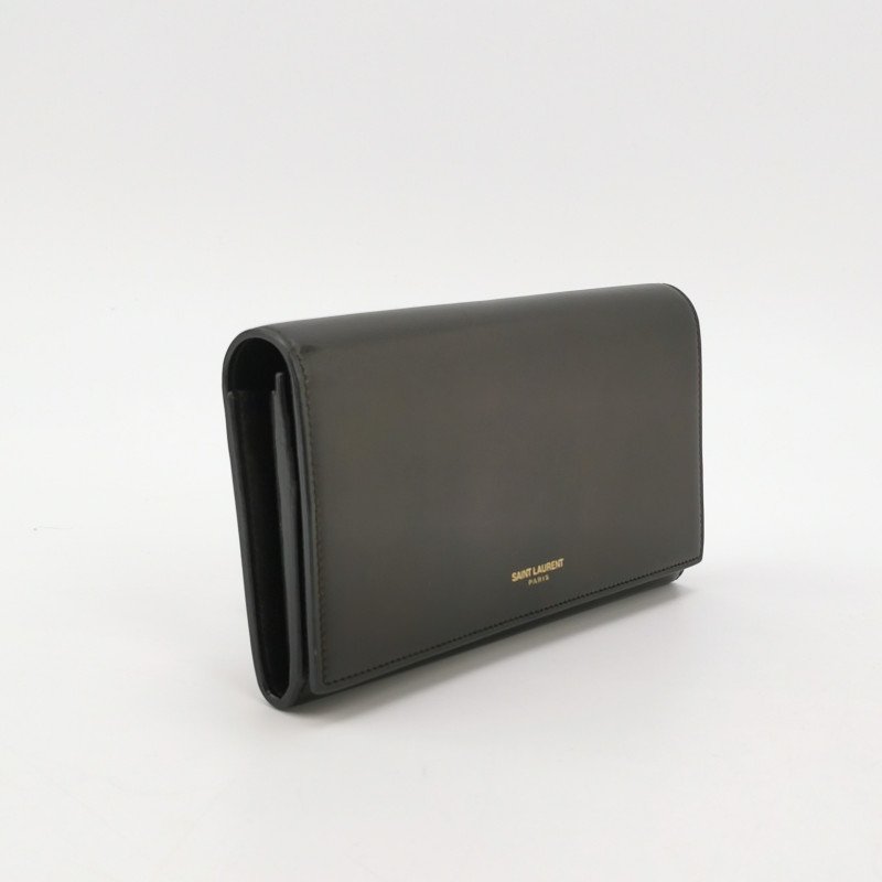 Saint Laurent牛皮純色金屬字母logo錢包-2