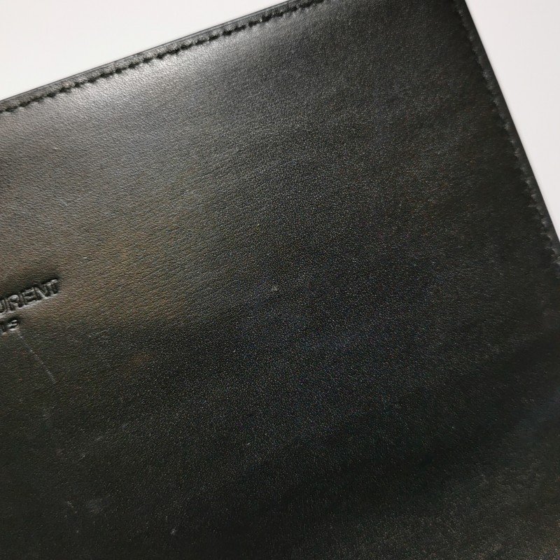 Saint Laurent牛皮純色金屬字母logo錢包-9