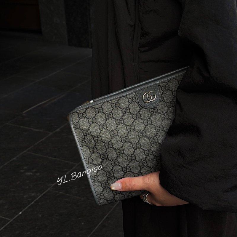 Gucci Ophidia GG 灰色塗層手拿包598234-0