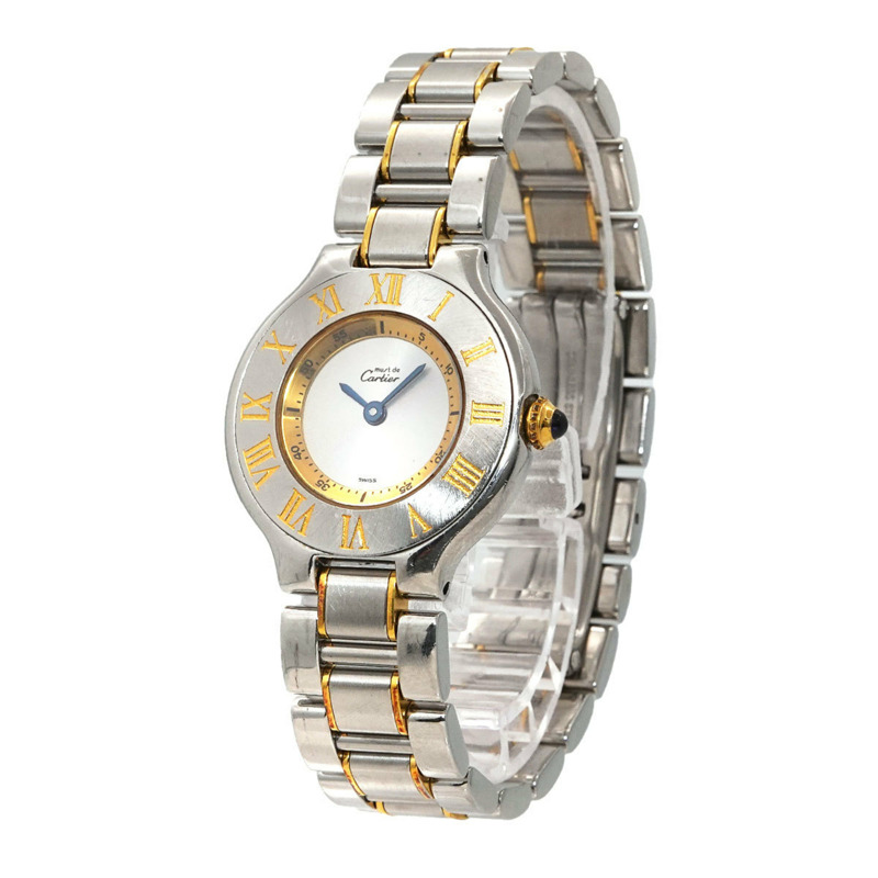卡地亞 Must 21 Vantianne 雙色腕錶 W10073R6 女士銀色石英錶-2