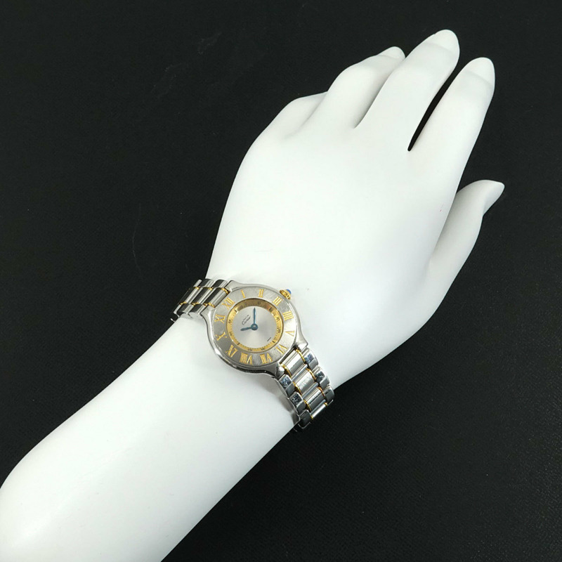 卡地亞 Must 21 Vantianne 雙色腕錶 W10073R6 女士銀色石英錶-3