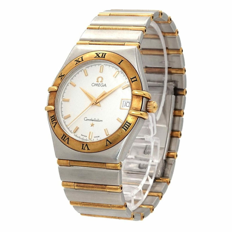 歐米茄星座系列雙色1312 30男士腕錶，附日期顯示，銀/黃金石英機芯-1