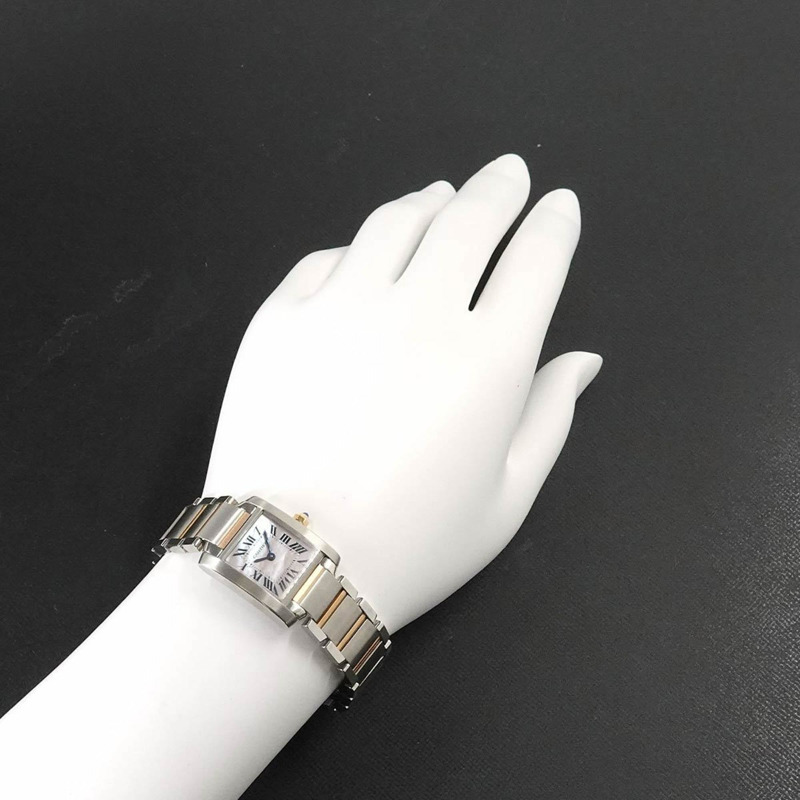 卡地亞 Tank Française SM 雙色腕錶 W51027Q4 女士粉紅貝殼 18K 金石英錶-2