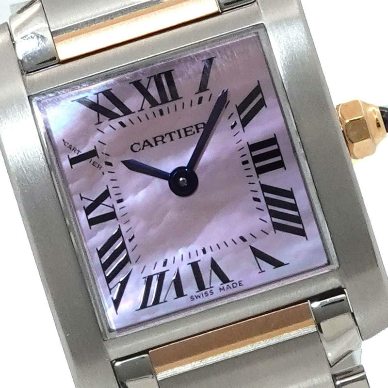 卡地亞 Tank Française SM 雙色腕錶 W51027Q4 女士粉紅貝殼 18K 金石英錶-5