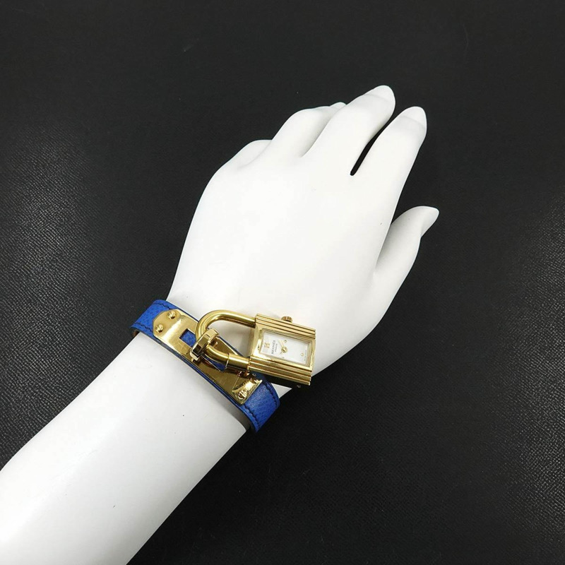愛馬仕 Kelly 女士腕錶，白色和藍色石英錶盤，帶 Cadena 錶帶-3