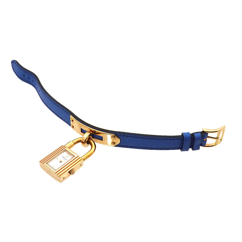 愛馬仕 Kelly 女士腕錶，白色和藍色石英錶盤，帶 Cadena 錶帶-4