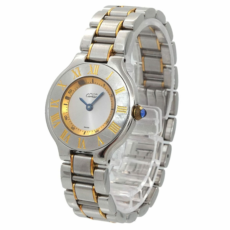 卡地亞 Must 21 Vantianne 雙色腕錶 W10073R6 女士銀色石英錶-1