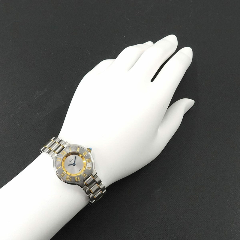 卡地亞 Must 21 Vantianne 雙色腕錶 W10073R6 女士銀色石英錶-2