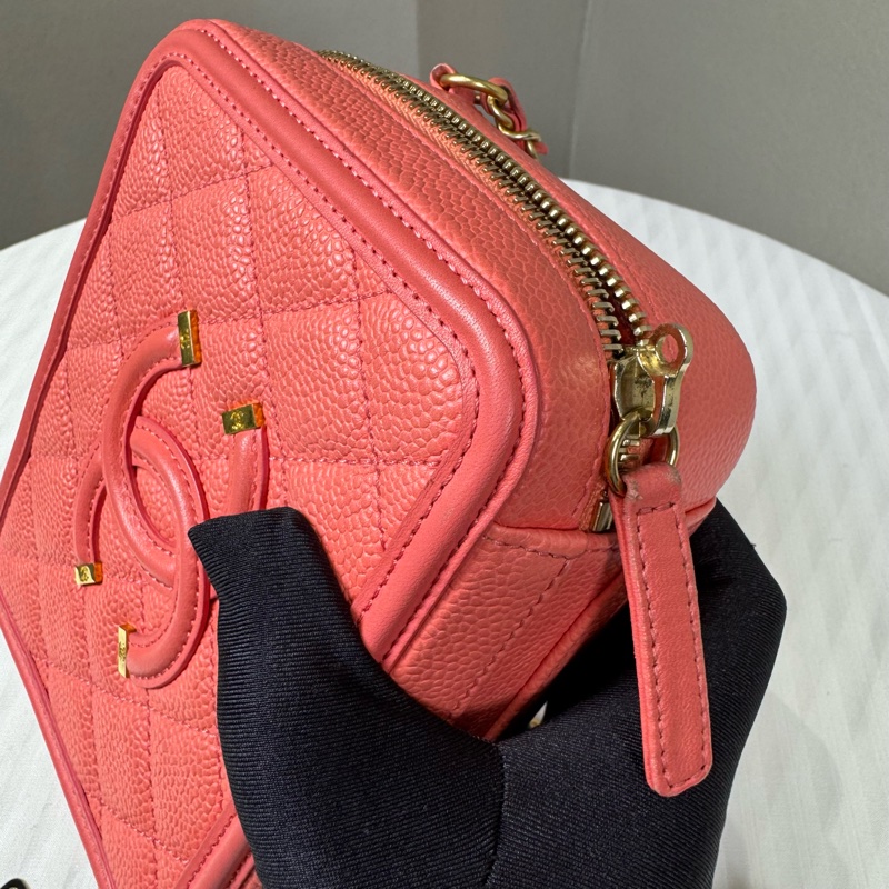 Chanel 荔枝牛皮 珊瑚粉 相機包、化妝盒子包Vanity case系列小號，可以手提單肩-5