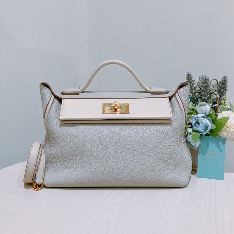 TK1896 Hermes 愛馬仕 單肩 手挽 手拎 冰川灰 奶油白 休閑 慵懶感 2424 29cm 8L Beton x I2 Nata xGHW Togo and Swift-0