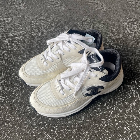 98新 hy0079 chanel米白黑運動鞋36.5碼無盒