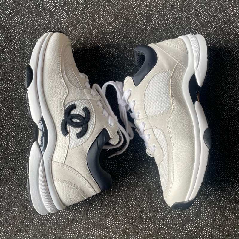 98新 hy0079 chanel米白黑運動鞋36.5碼無盒-6