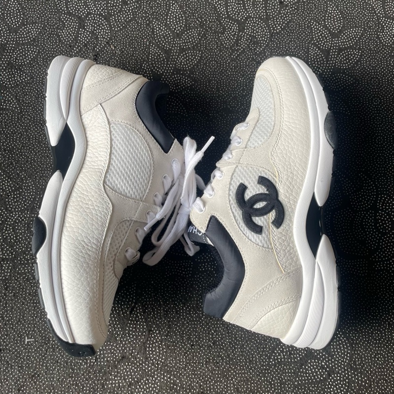 98新 hy0079 chanel米白黑運動鞋36.5碼無盒-7