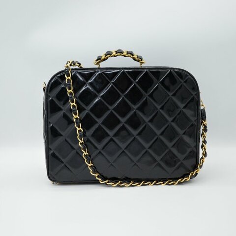 Chanel 香奈兒 黑色漆皮 午餐盒多功能肩背包