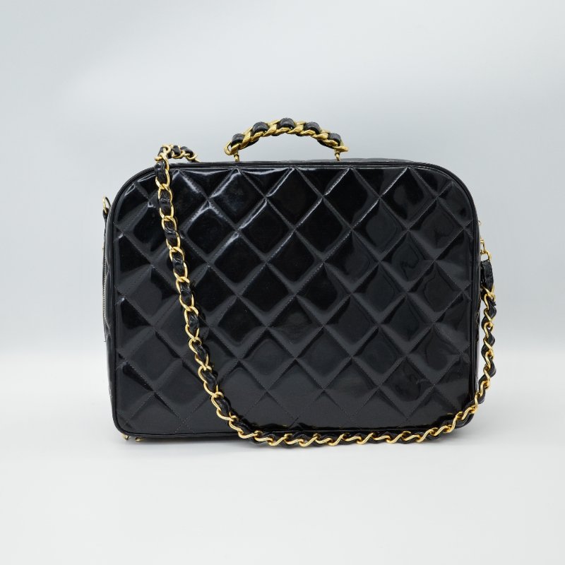 Chanel 香奈兒 黑色漆皮 午餐盒多功能肩背包-0