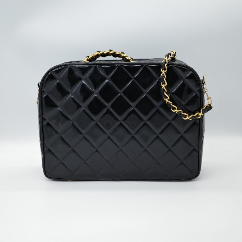 Chanel 香奈兒 黑色漆皮 午餐盒多功能肩背包-1