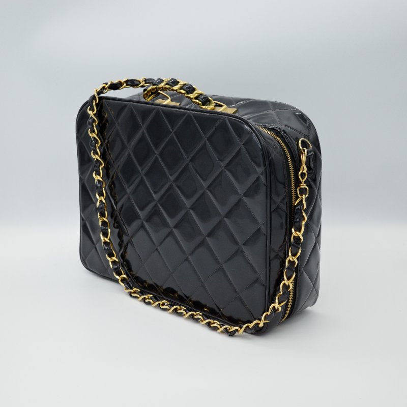 Chanel 香奈兒 黑色漆皮 午餐盒多功能肩背包-3