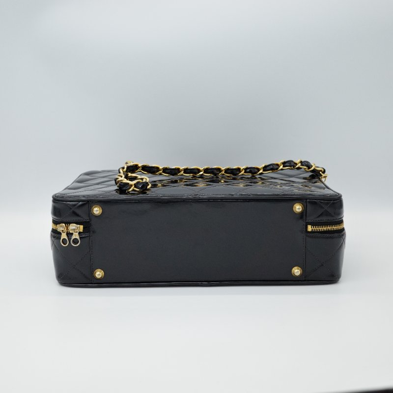 Chanel 香奈兒 黑色漆皮 午餐盒多功能肩背包-4