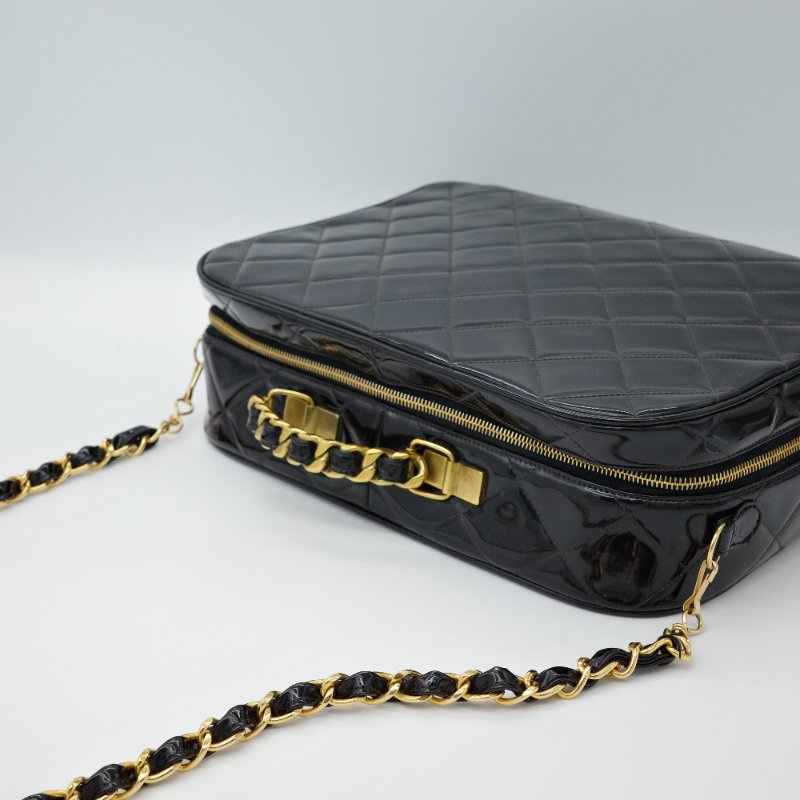 Chanel 香奈兒 黑色漆皮 午餐盒多功能肩背包-5