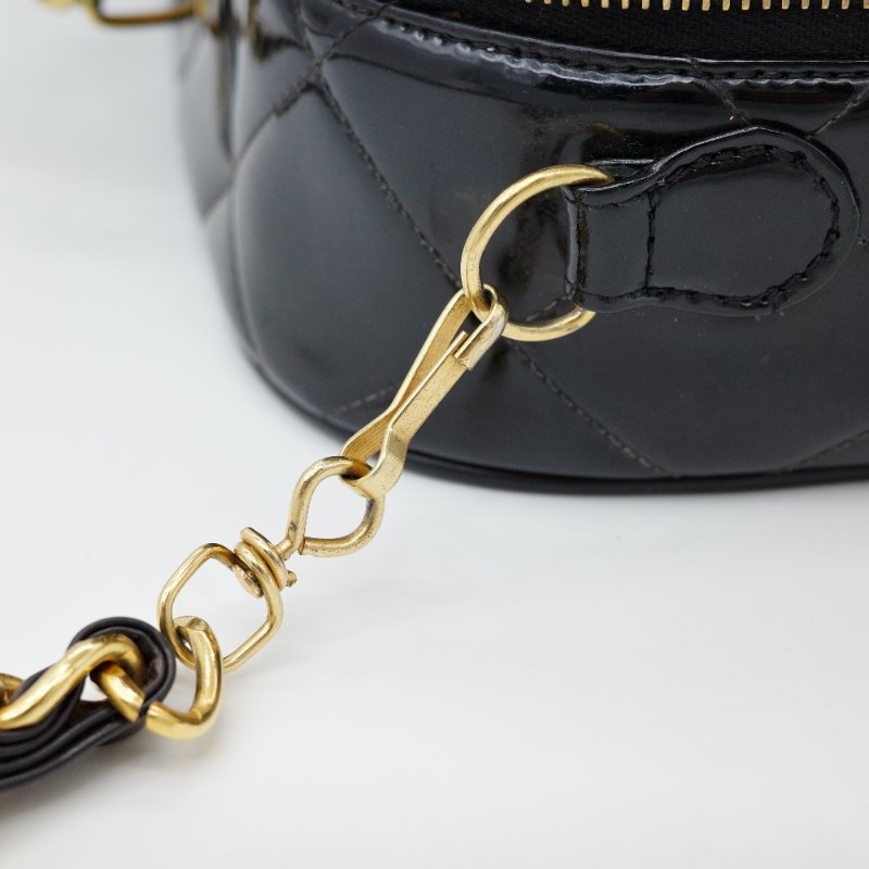 Chanel 香奈兒 黑色漆皮 午餐盒多功能肩背包-7