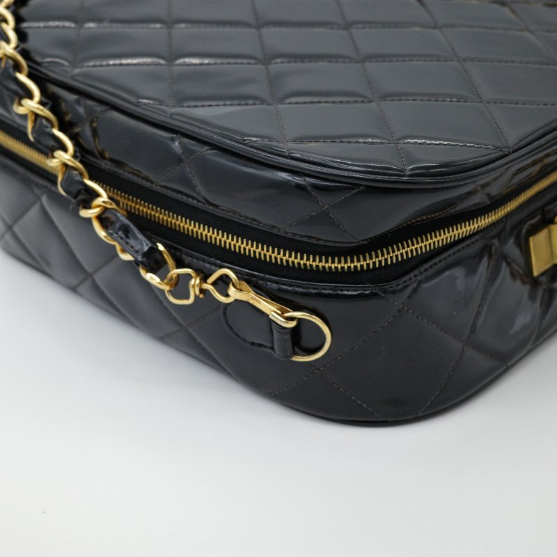 Chanel 香奈兒 黑色漆皮 午餐盒多功能肩背包-10