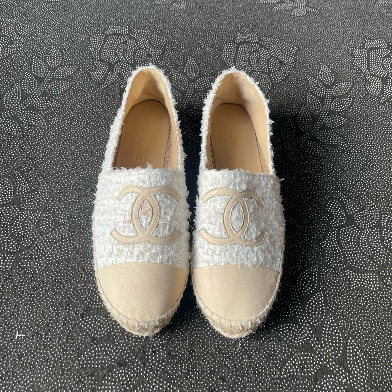 98新 02045 chanel米白編織漁夫鞋37碼無盒-1
