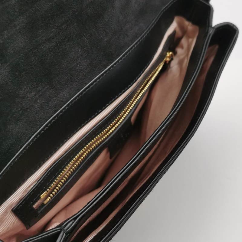 Gucci Arli 牛皮翻毛皮雙G標誌斜挎單肩包-6