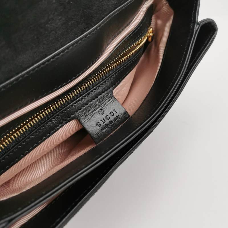 Gucci Arli 牛皮翻毛皮雙G標誌斜挎單肩包-7