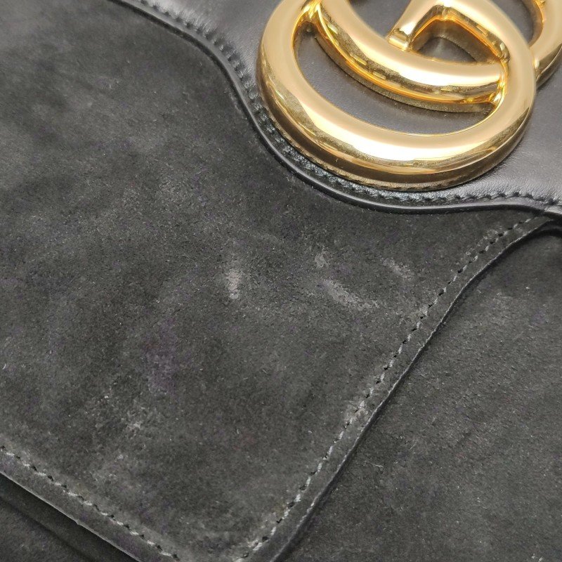 Gucci Arli 牛皮翻毛皮雙G標誌斜挎單肩包-12