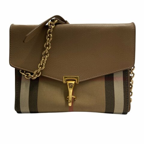 BURBERRY 巴寶莉 Small Macken 棉麻 牛皮 肩背包 棕色格紋 金釦